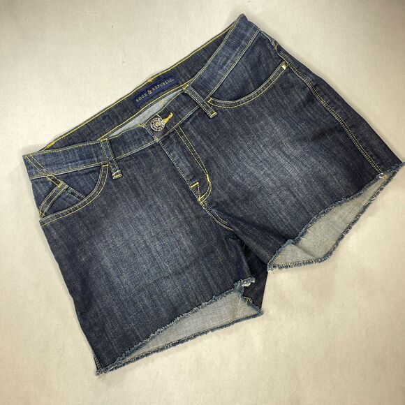 ~ Rock & Republic 8 Jean Shorts Cut Off Mid Rise Dark Wash Hula Denim Blue - Picture 2 of 14